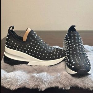 Giani Bernini Black Studded Wedge Sneakers